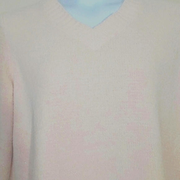 Blush Pink Velour Sparkle V Neck Sweater Plus Size 1X Cozy Glam Soft Balletcore - Picture 3 of 3
